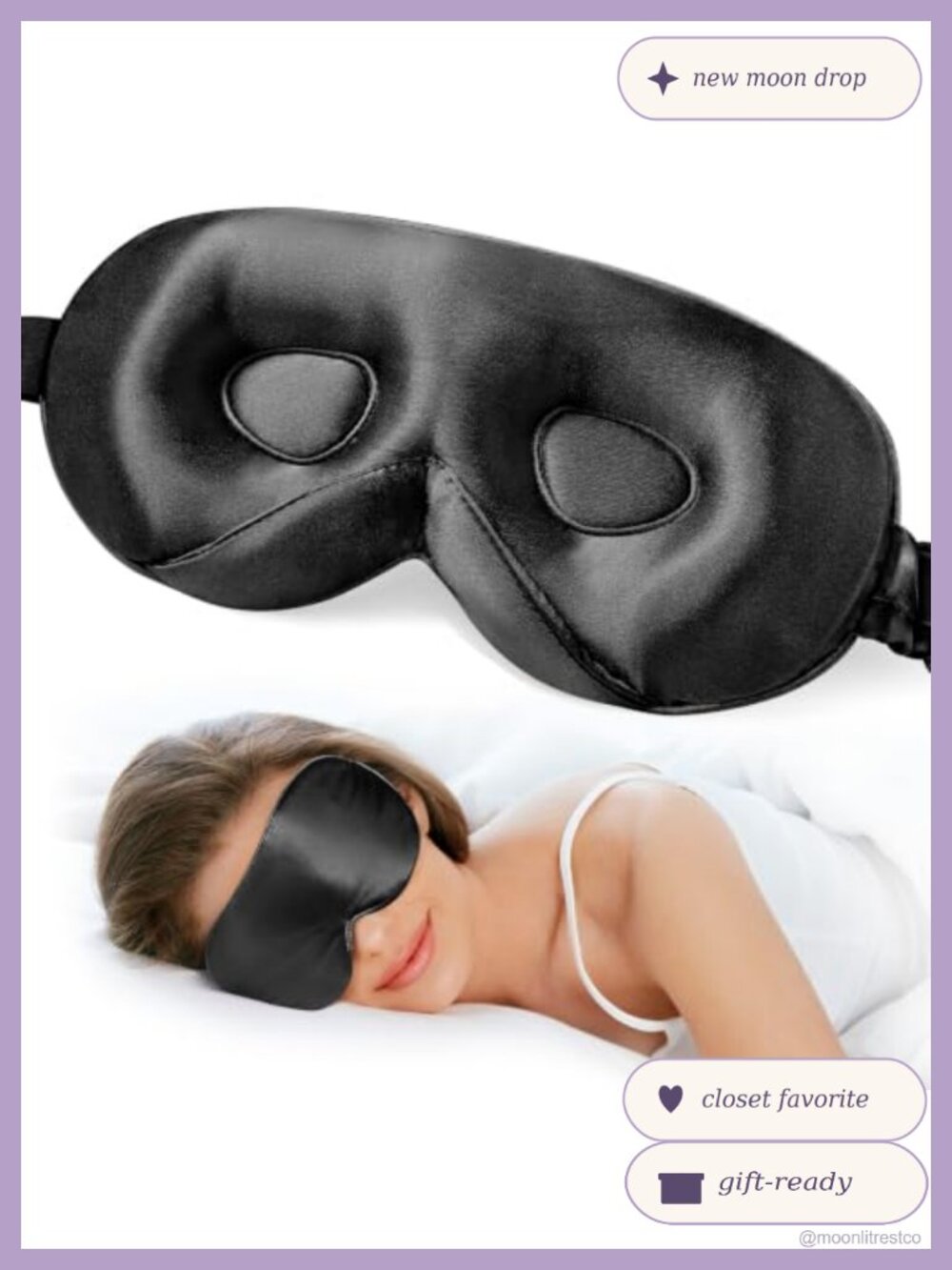 100% Mulberry Silk Sleep Mask 3D Contoured Adjustable Strap